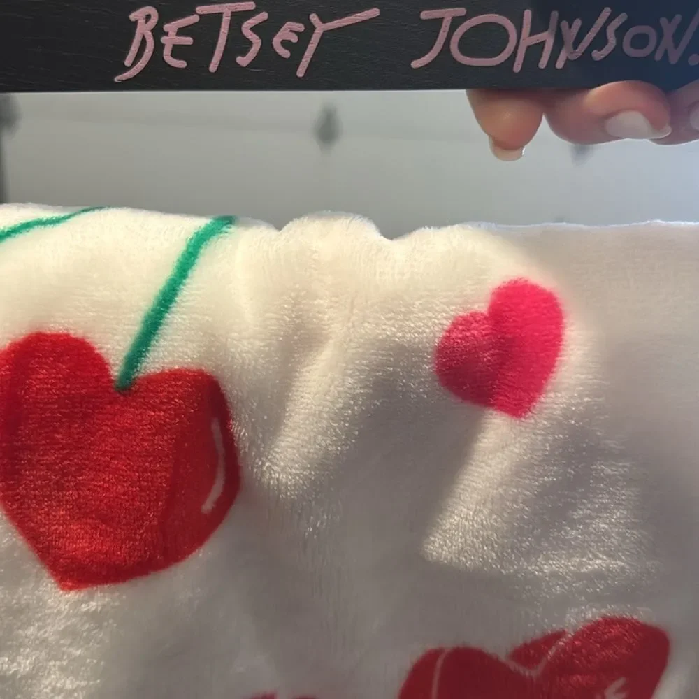 🎉Last deal 🎉Betsey Johnson Heart and Cherry Throw Blanket - Pink, Red, Green